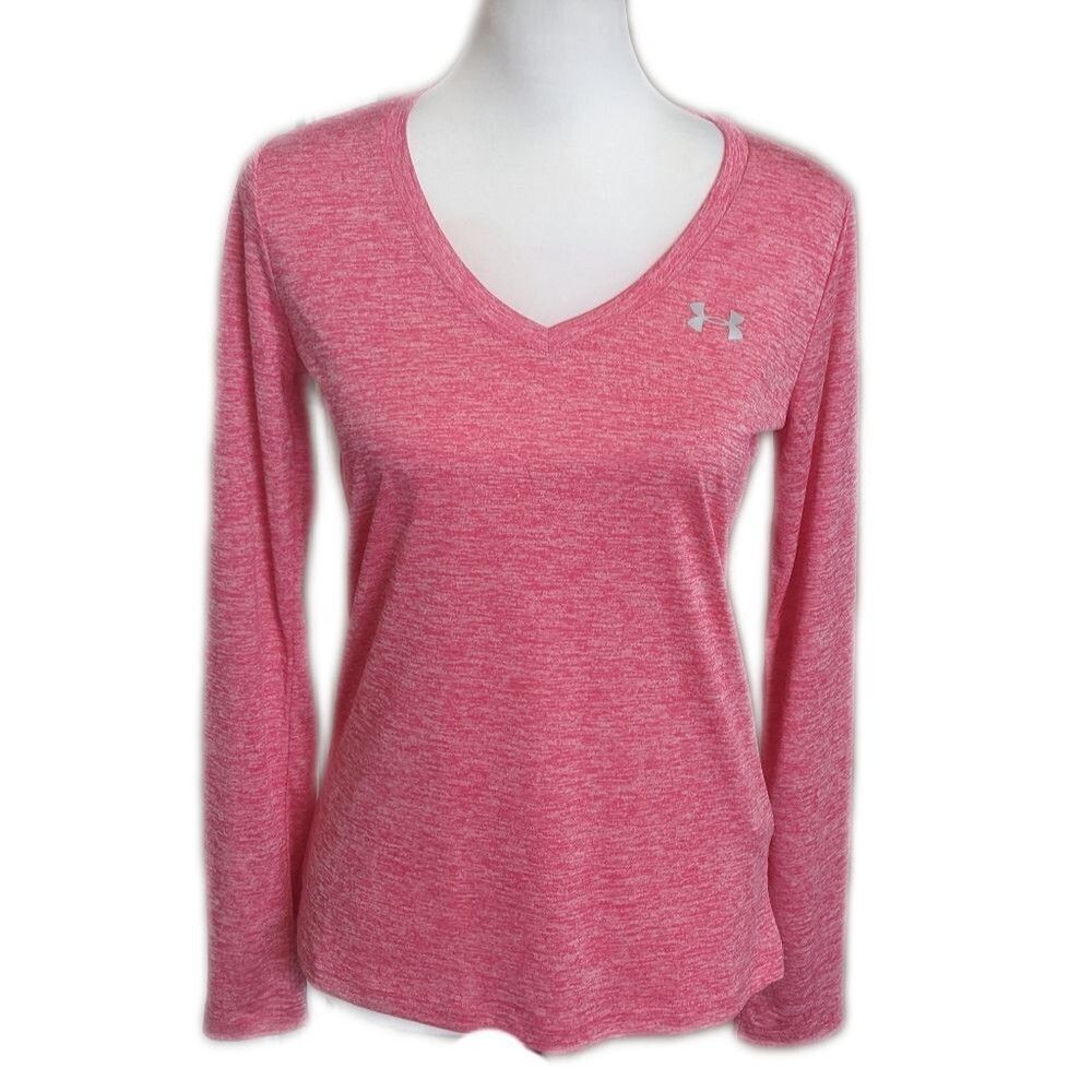5/$55 Under Armour NWT long sleeve heather pink v-neck heat gear athletic tee XS